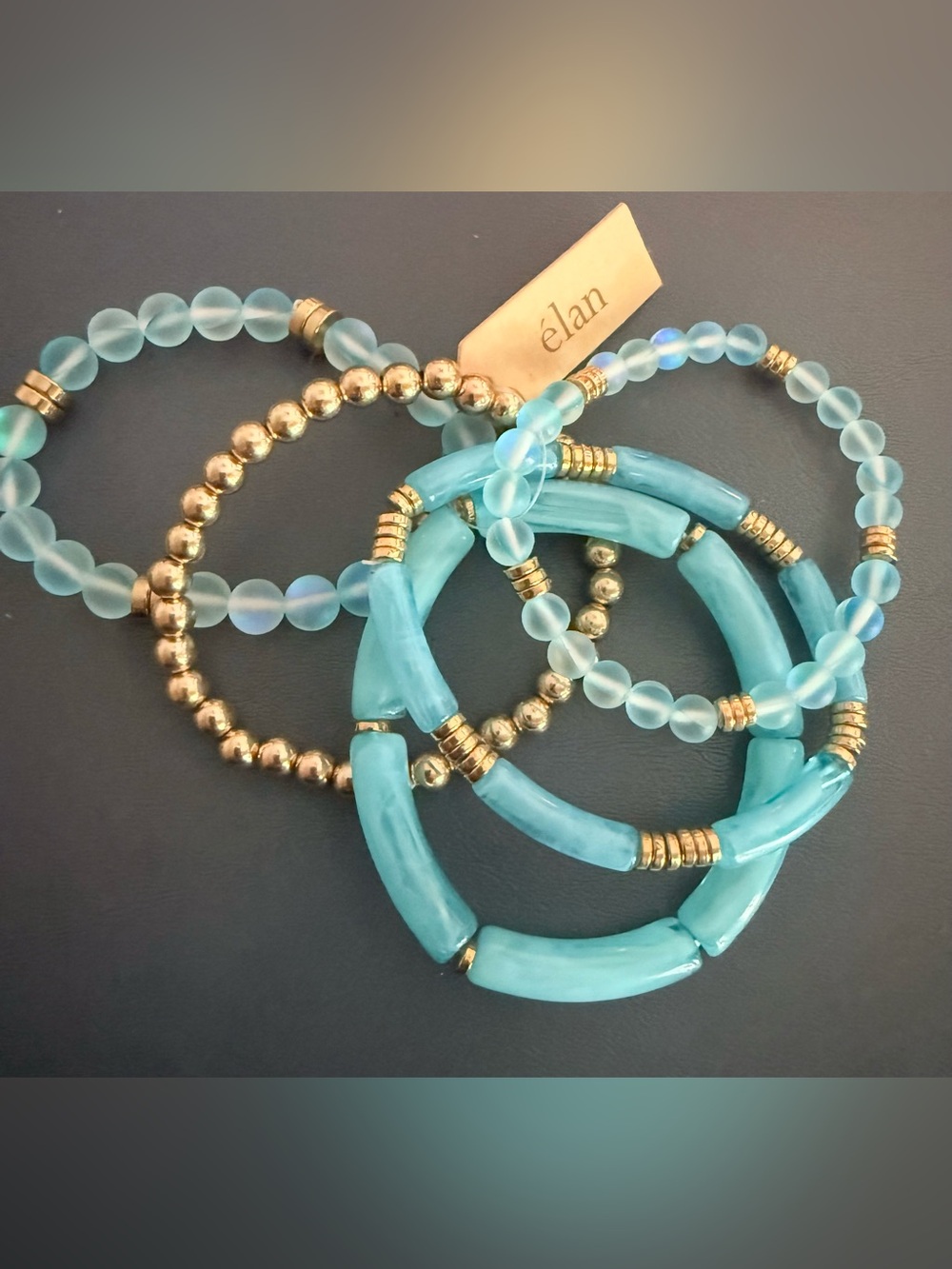 Chic Soul Turquoise & Gold Beaded Stretch Bracelet Set